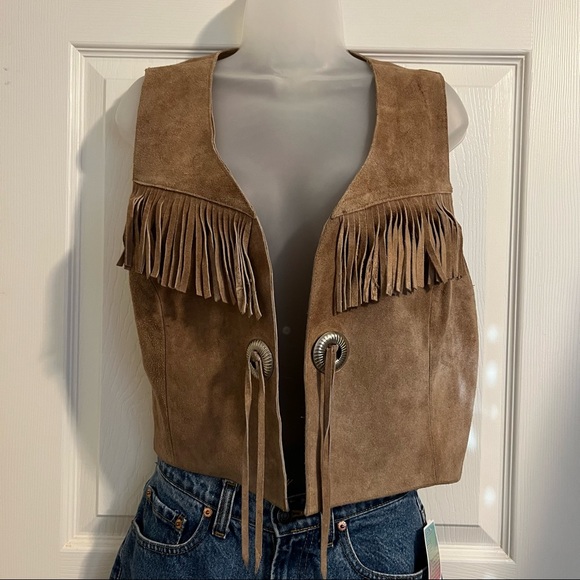 Vintage Authentic Made In The Shade Country Western 100% Leather Fringe Vest